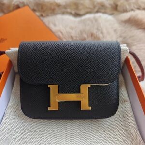 (Chain included) Hermés constance slim black gold